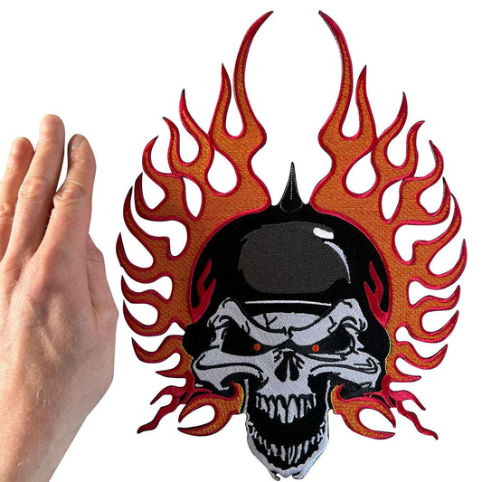 Big Large Fire Skull Patch Iron On Sew On Leather Denim Jacket Embroidered Badge