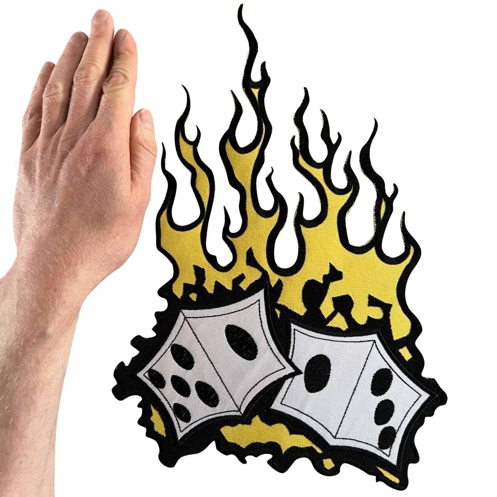 Big Large Flaming Dice Iron Sew On Jacket Coat Patch Embroidered Clothes Badge