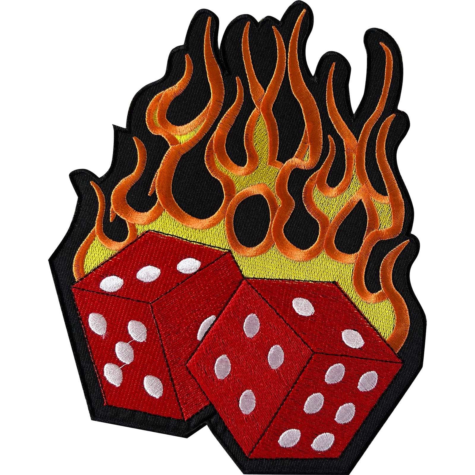 Big Large Flaming Dice Iron Sew On Jacket Patch Fire Flames Embroidere