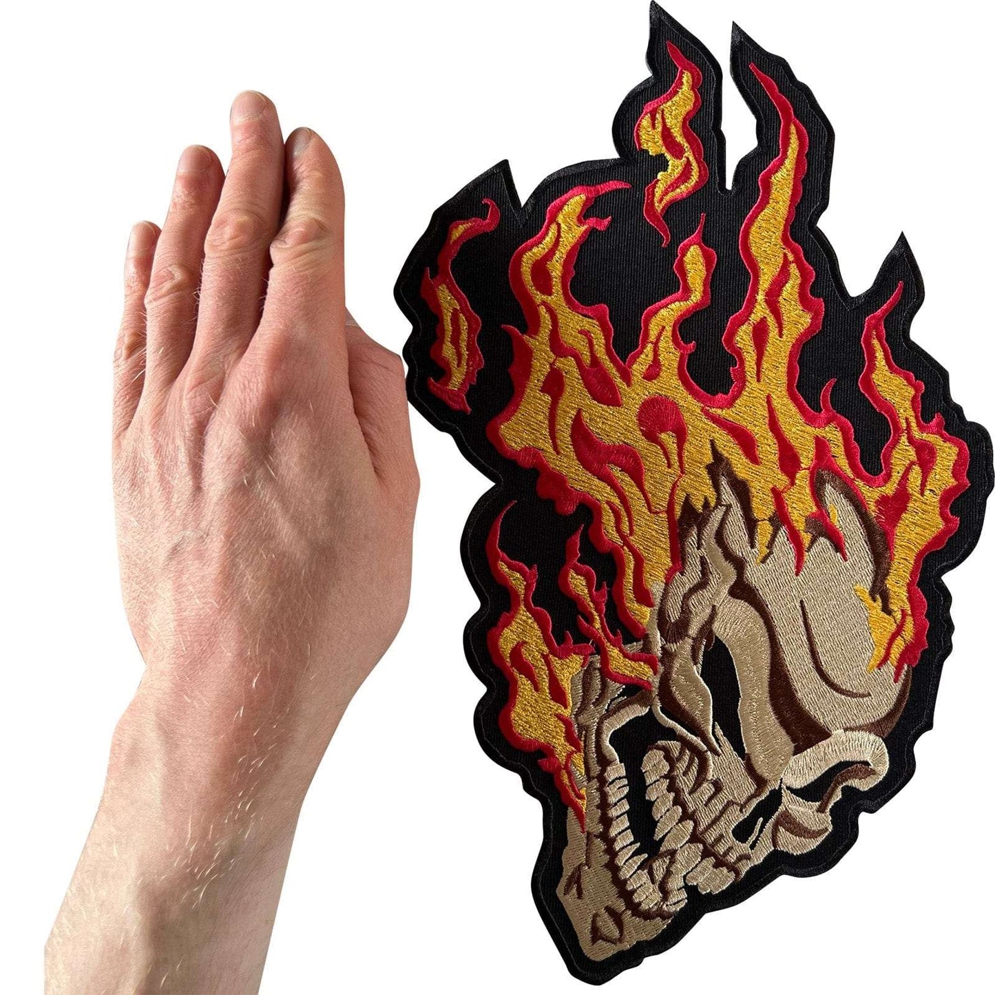 Big Large Flaming Skull Patch Iron Sew On Leather Denim Jacket Embroidered Badge