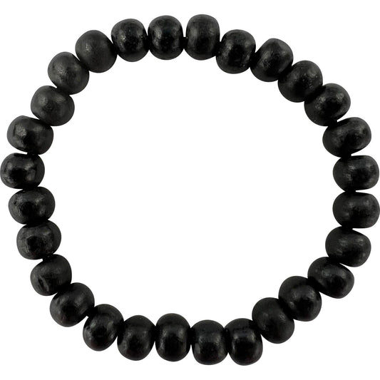 Black Beaded Wood Bracelet Wristband Mens Womens Wooden Beads Handmade Jewellery
