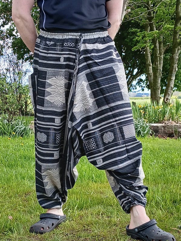 Black Beige Harem Pants Wide Leg Baggy Genie Aladdin Cotton Trousers Mens Womens