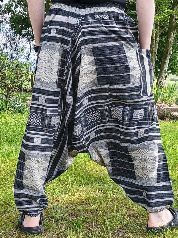 Black Beige Harem Pants Wide Leg Baggy Genie Aladdin Cotton Trousers Mens Womens