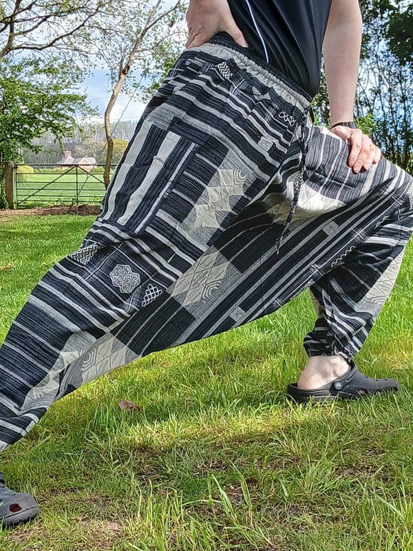 Black Beige Harem Pants Wide Leg Baggy Genie Aladdin Cotton Trousers Mens Womens