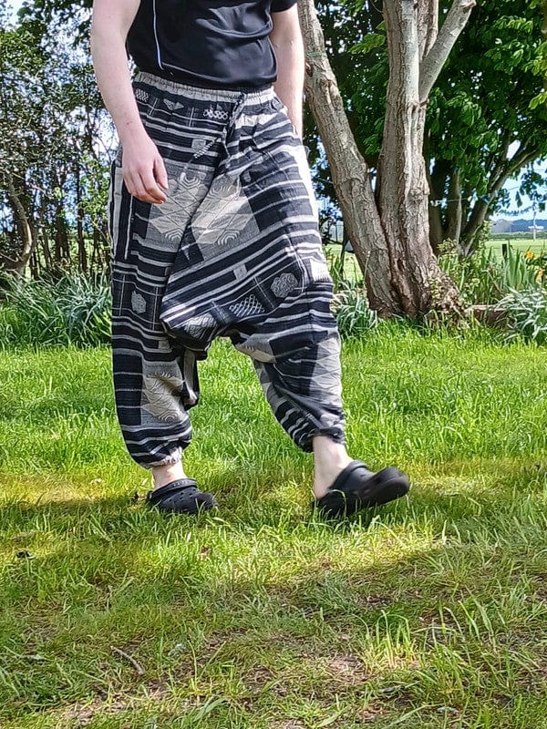 Black Beige Harem Pants Wide Leg Baggy Genie Aladdin Cotton Trousers Mens Womens