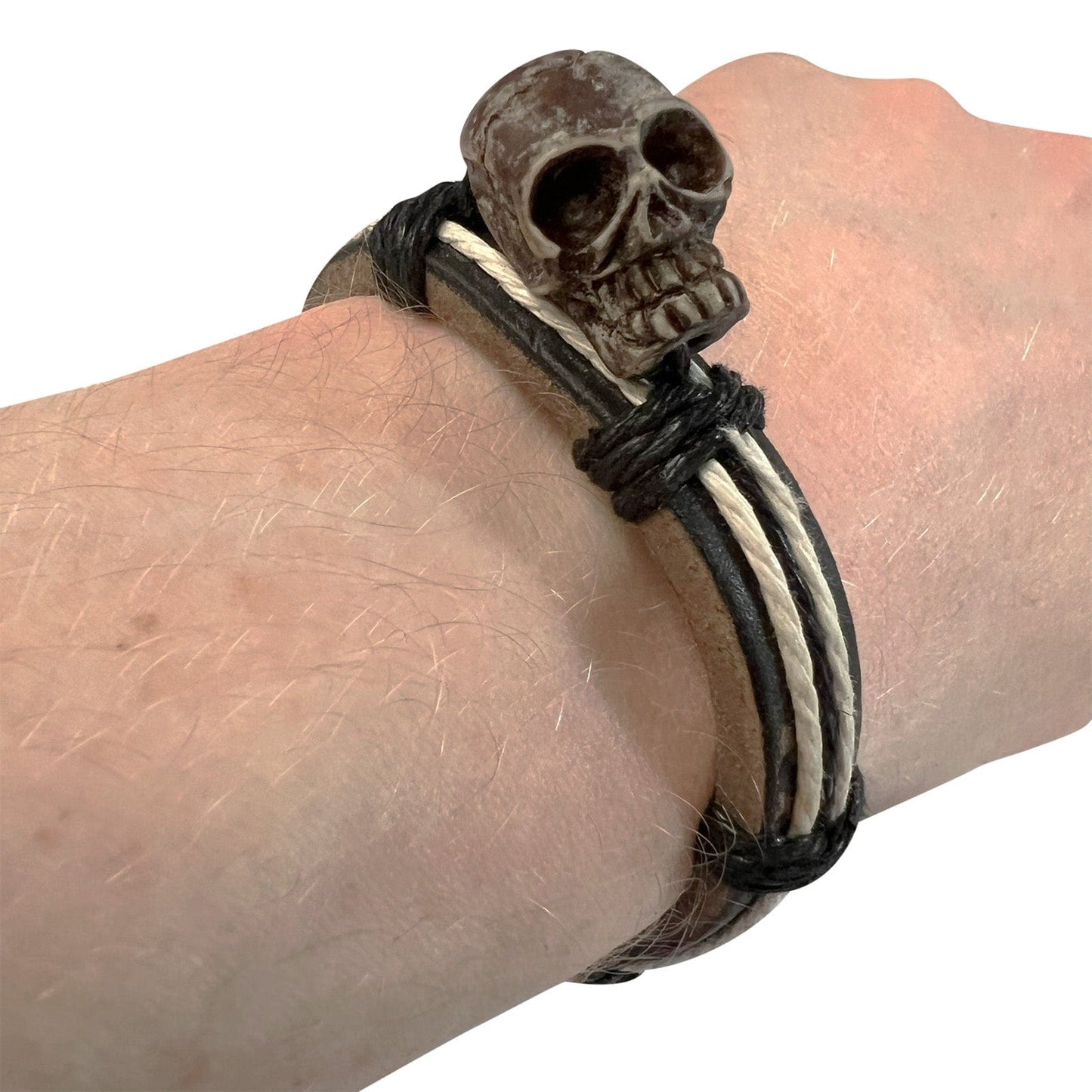 Black Brown Leather Skull Bracelet Wristband Bangle Mens Womens Gothic Jewellery