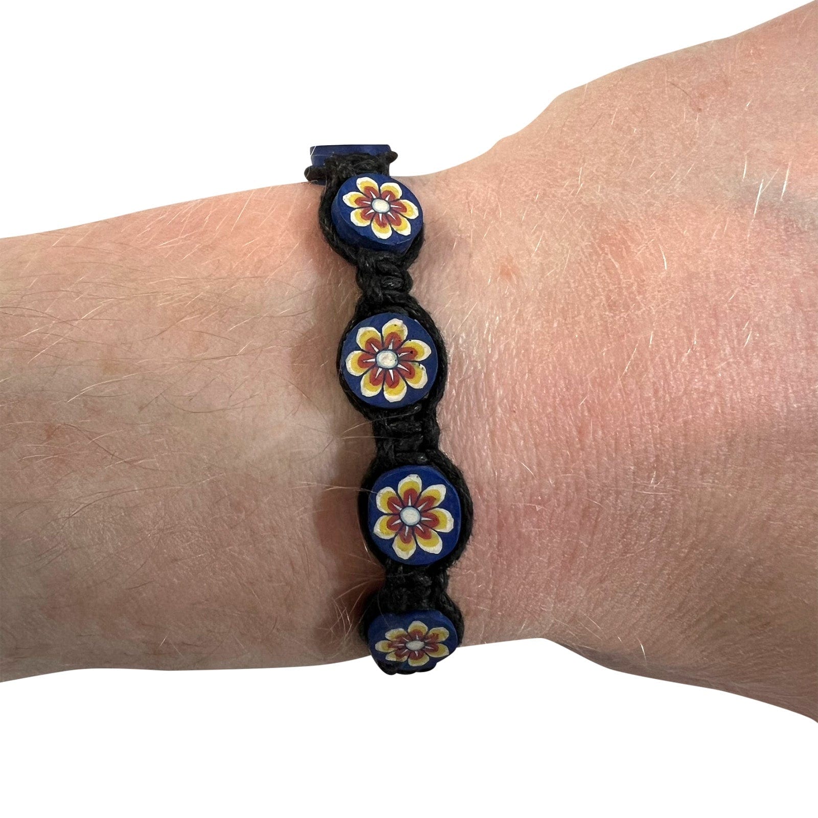 Black Cotton Bracelet Floral Flower Beads Wristband Bangle Mens Womens Jewellery
