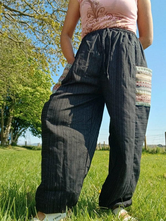 Black Harem Pants Lightweight Summer Holiday Travel Mens Womens Hippy Trousers