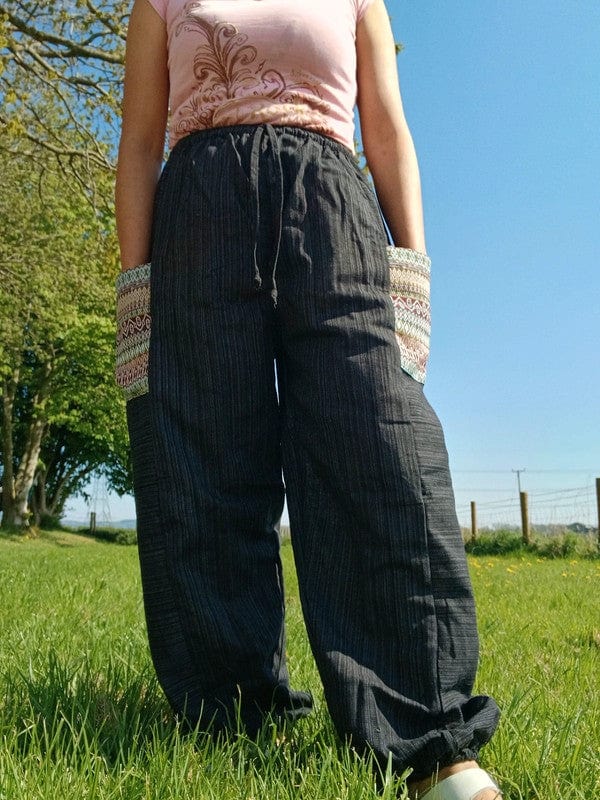 Black Harem Pants Lightweight Summer Holiday Travel Mens Womens Hippy Trousers