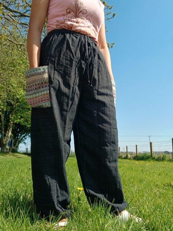 Black Harem Pants Lightweight Summer Holiday Travel Mens Womens Hippy Trousers