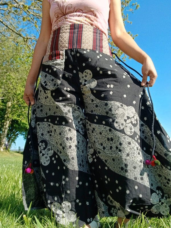 Black Harem Wide Leg Pants Floral Baggy High Rise Waist Trousers Womens Clothes