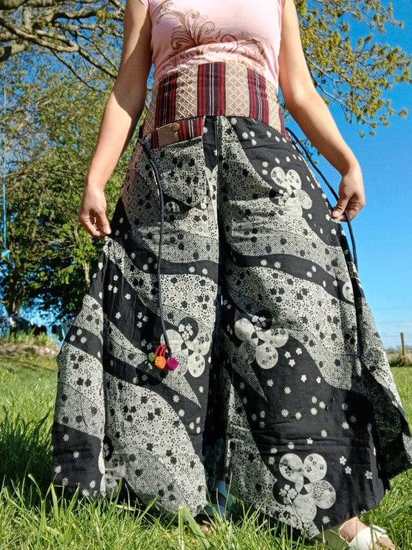 Black Harem Wide Leg Pants Floral Baggy High Rise Waist Trousers Womens Clothes