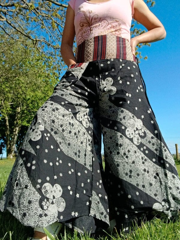 Black Harem Wide Leg Pants Floral Baggy High Rise Waist Trousers Womens Clothes
