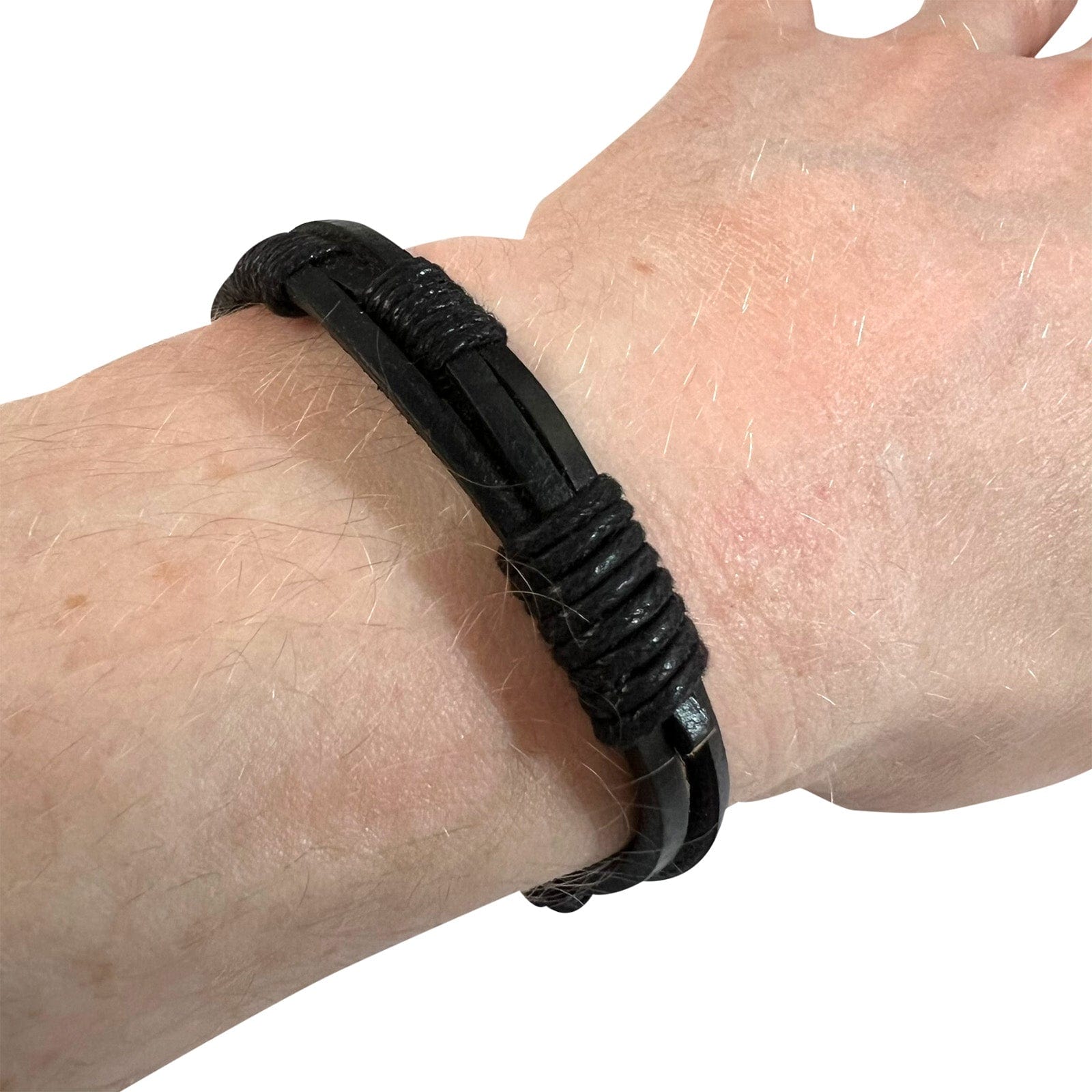 Black Leather Bracelet Wristband Bangle Mens Womens Boys Girls Surfer Jewellery