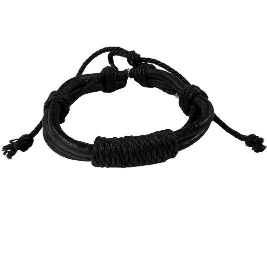 Black Leather Bracelet Wristband Bangle Mens Womens Gothic Punk Tribal Jewellery