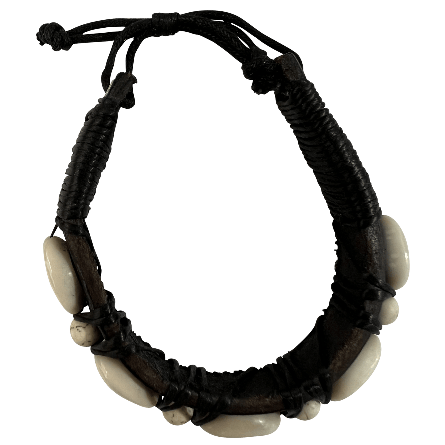 Black Leather Shell Bracelet Wristband Bangle Mens Womens Beach Surfer Jewellery