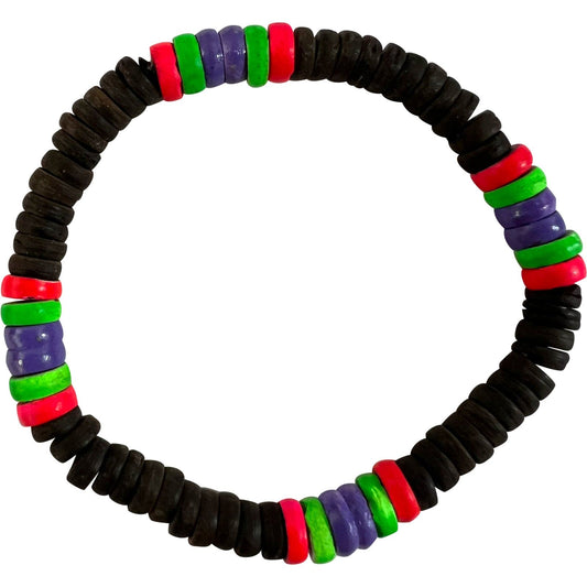 Black Neon Wood Bead Bracelet Wristband Bangle Mens Womens Boys Girls Jewellery