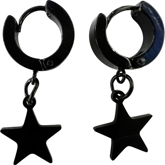 Black Star Hoop Huggie Stud Earrings Small Ear Studs Mens Womens Girls Jewellery