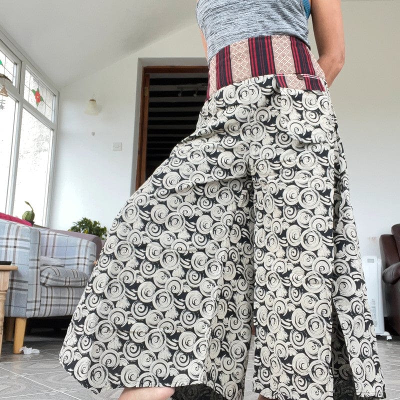 Black White Palazzo Wide Fit Leg Pants Baggy Harem Thai Japanese Trousers Skirt