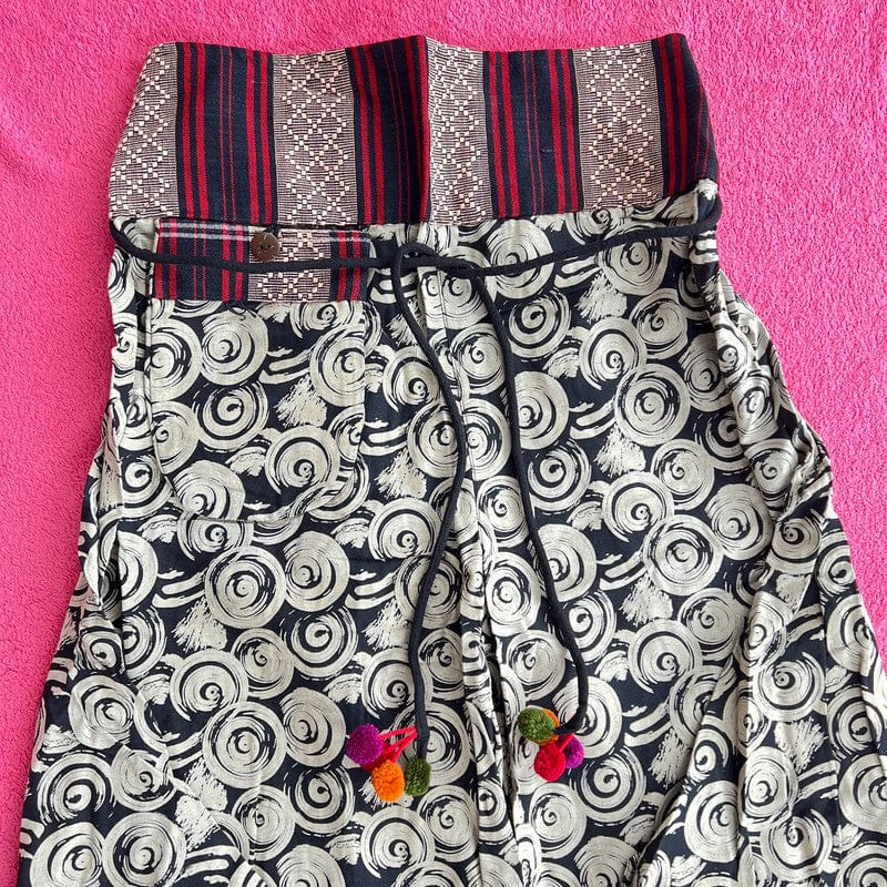 Black White Palazzo Wide Fit Leg Pants Baggy Harem Thai Japanese Trousers Skirt