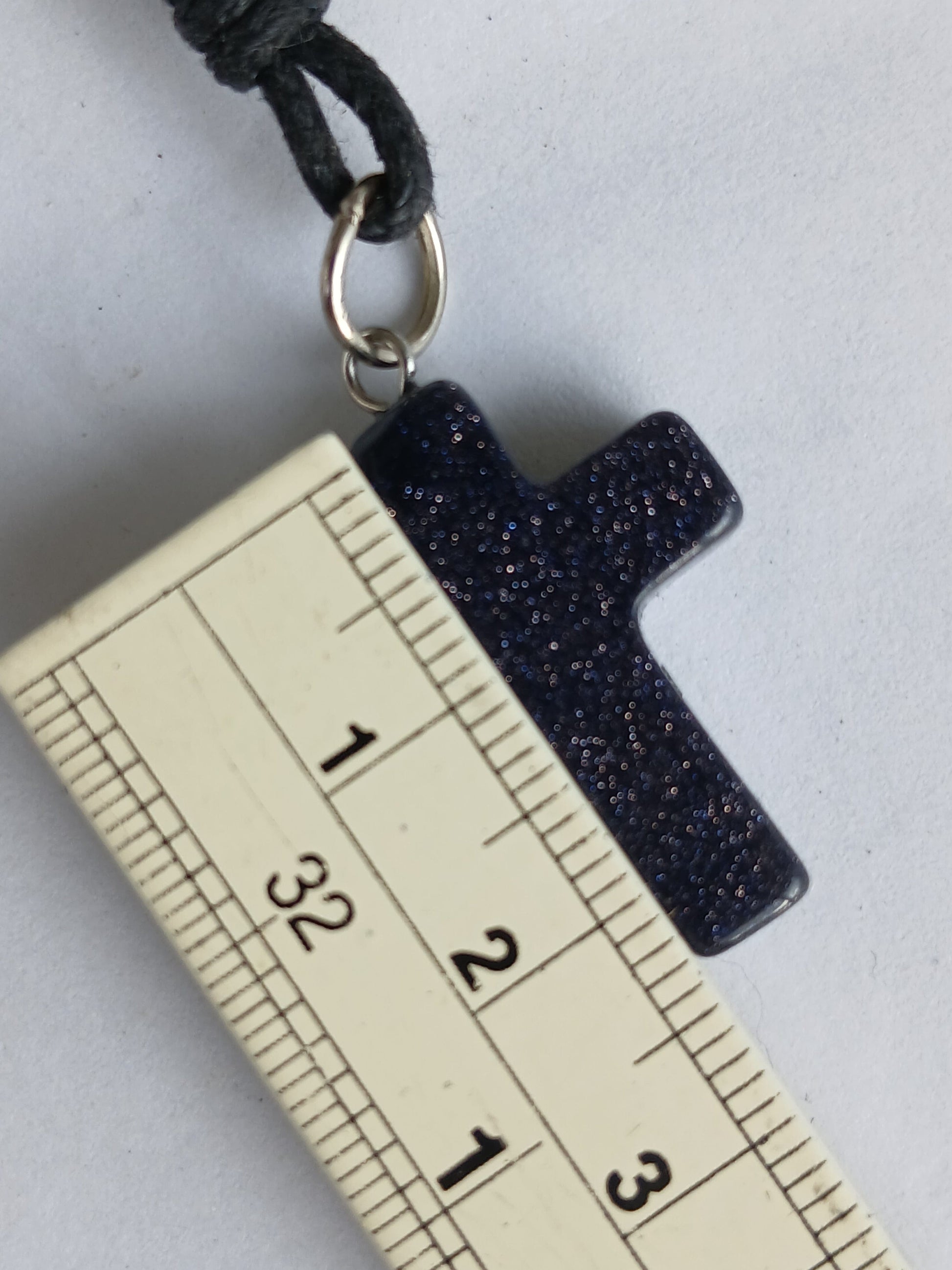 Blue gold stone Cross charm crystal gemstone pendant necklace with choker black cord