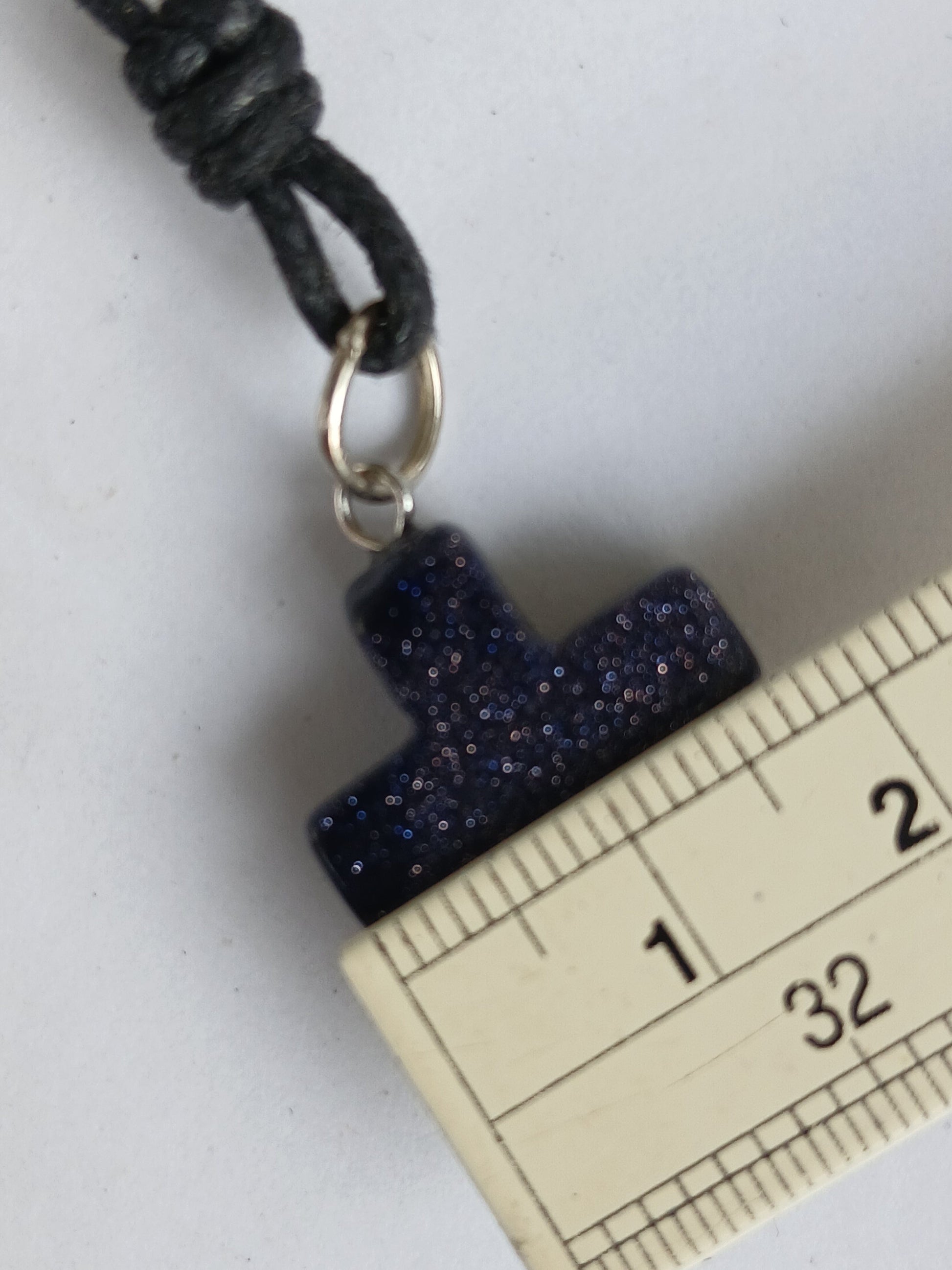 Blue gold stone Cross charm crystal gemstone pendant necklace with choker black cord