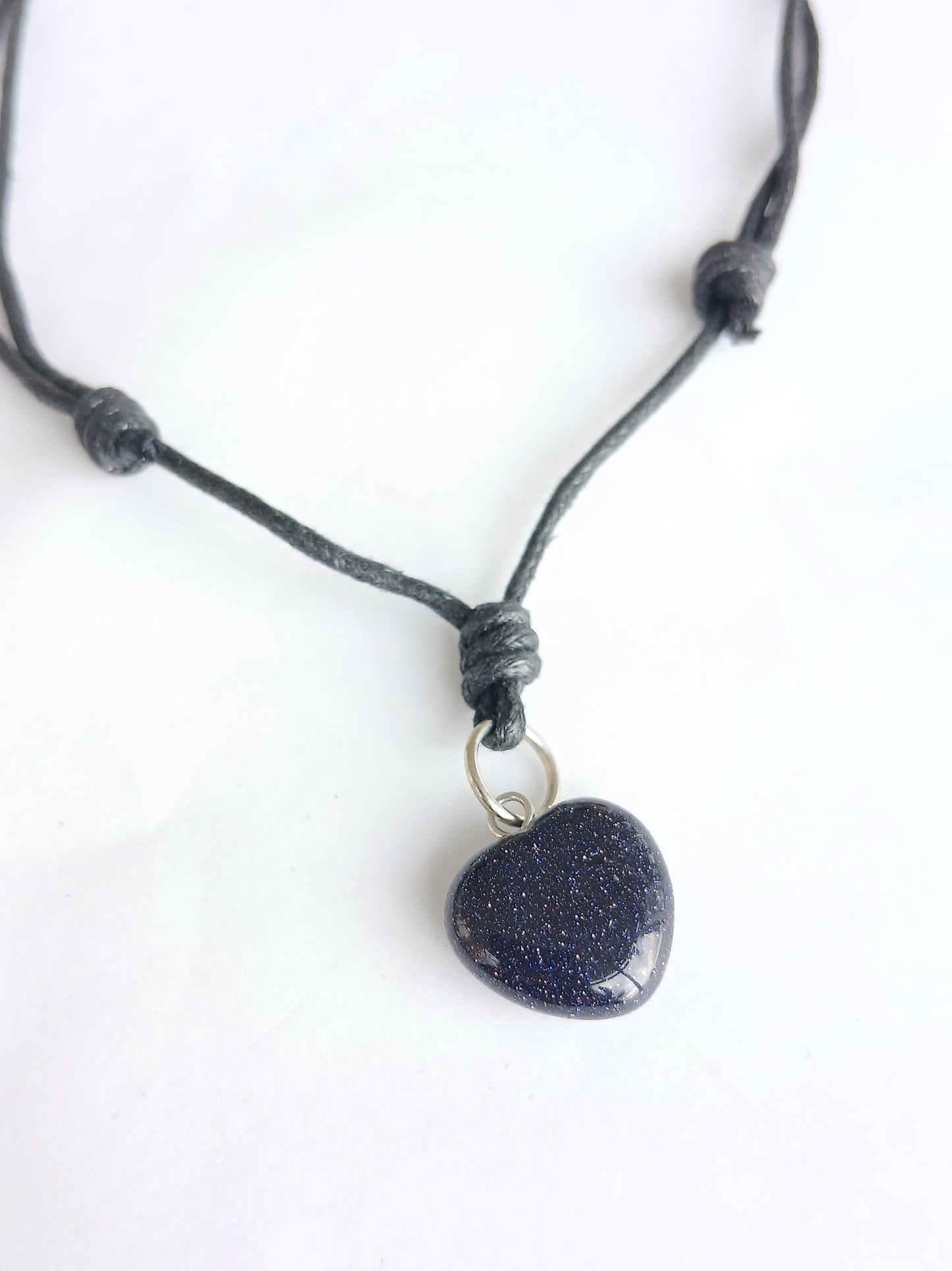 Blue gold stone Heart charm crystal gemstone pendant necklace choker black cord