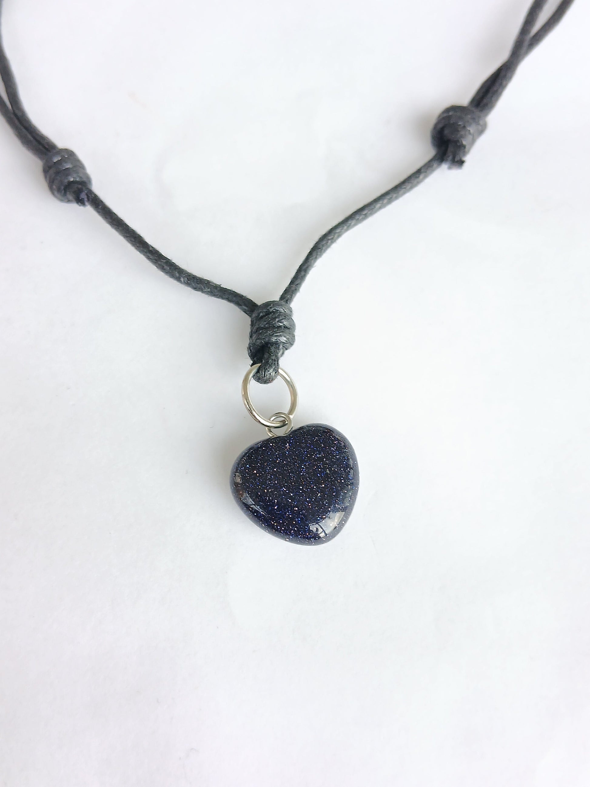 Blue gold stone Heart charm crystal gemstone pendant necklace choker black cord