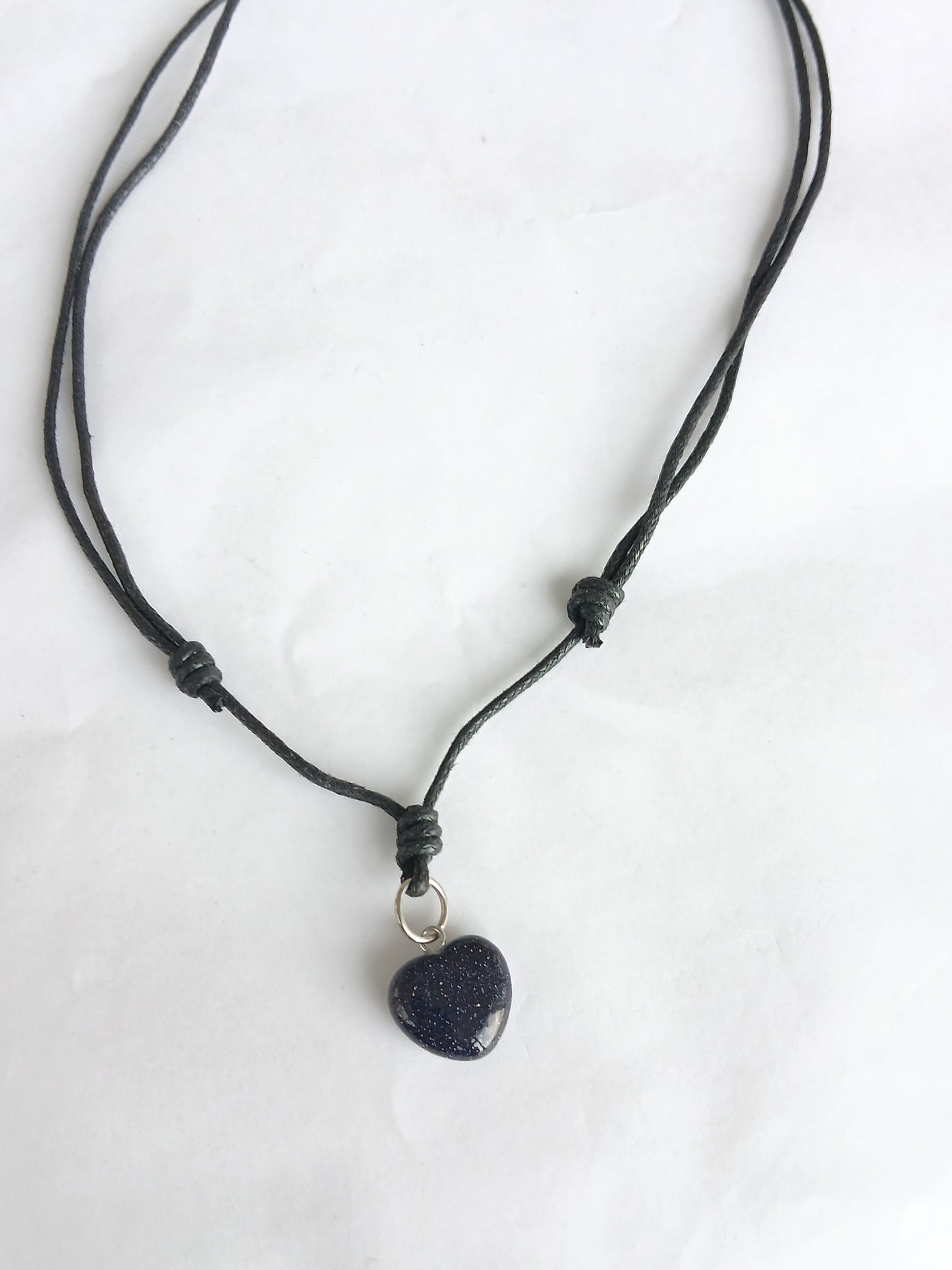 Blue gold stone Heart charm crystal gemstone pendant necklace choker black cord