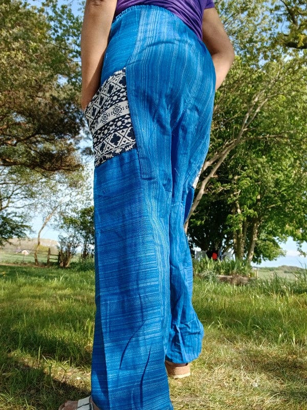 Blue Summer Trousers Cotton Wide Leg Thai Harem Pants Yoga Joggers Mens Womens