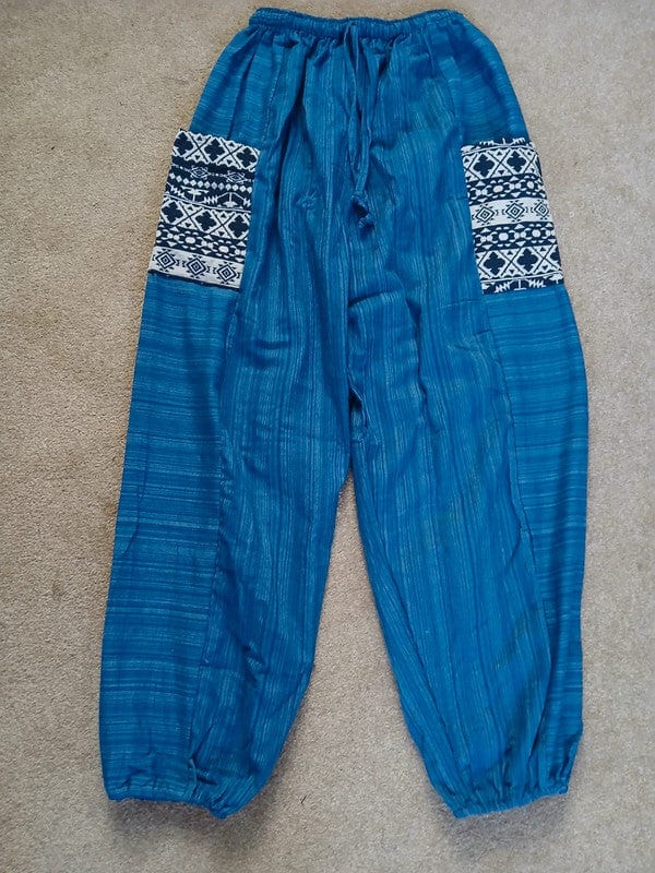 Blue Summer Trousers Cotton Wide Leg Thai Harem Pants Yoga Joggers Mens Womens
