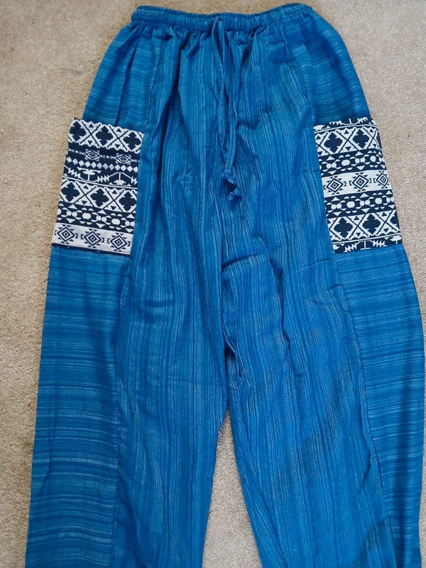 Blue Summer Trousers Cotton Wide Leg Thai Harem Pants Yoga Joggers Mens Womens
