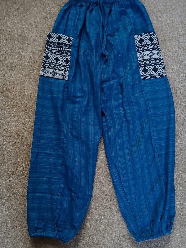 Blue Summer Trousers Cotton Wide Leg Thai Harem Pants Yoga Joggers Mens Womens