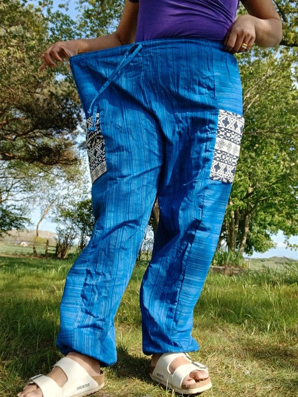 Blue Summer Trousers Cotton Wide Leg Thai Harem Pants Yoga Joggers Mens Womens