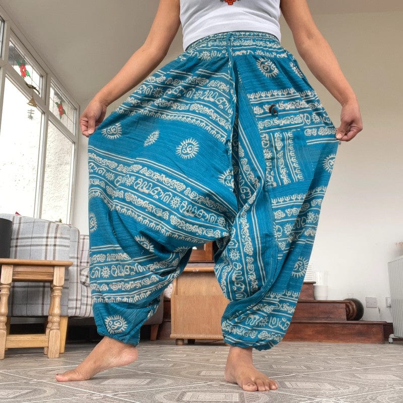 Blue Thai Harem Pants Genie Gypsy Aladdin Summer Holiday Baggy Hippy Trousers