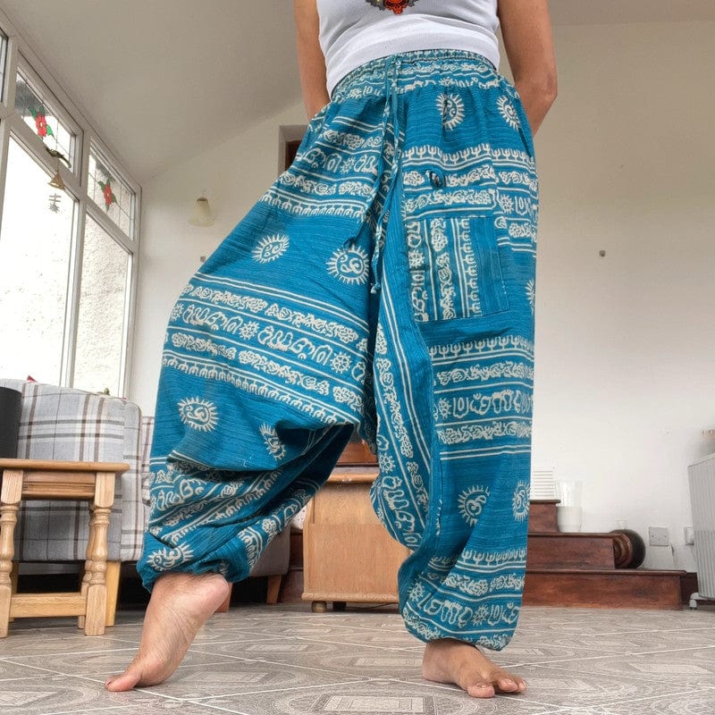 Blue Thai Harem Pants Genie Gypsy Aladdin Summer Holiday Baggy Hippy Trousers