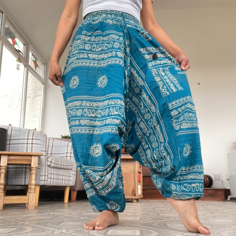 Blue Thai Harem Pants Genie Gypsy Aladdin Summer Holiday Baggy Hippy Trousers