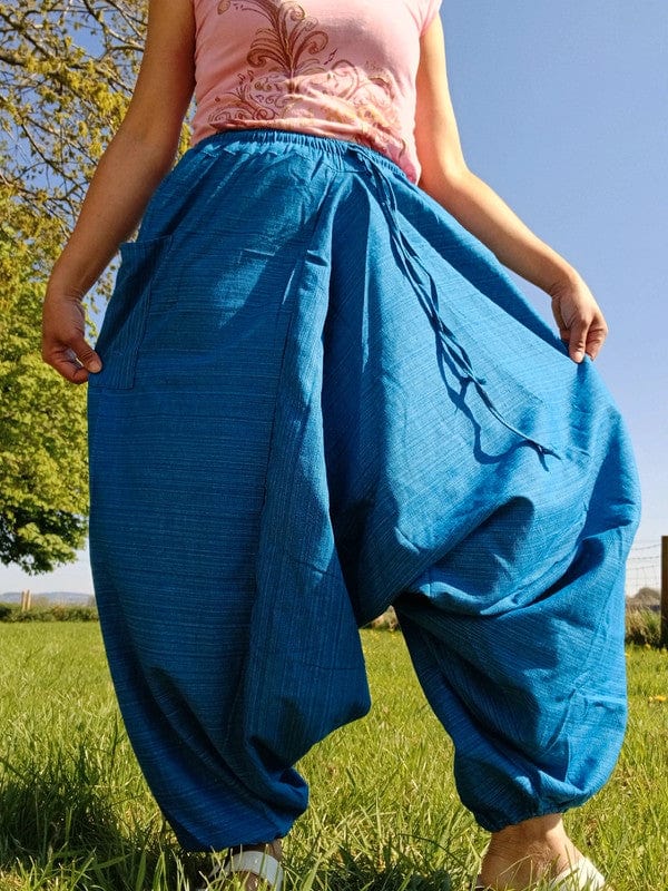 Blue Turquoise Genie Harem Pants Travel Holiday Summer Baggy Wide Hippy Trousers