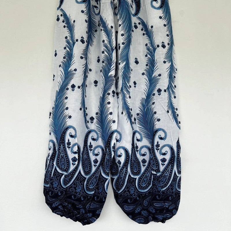 Blue White Harem Pants Summer Holiday Beach Womens Ladies Genie Aladdin Trousers