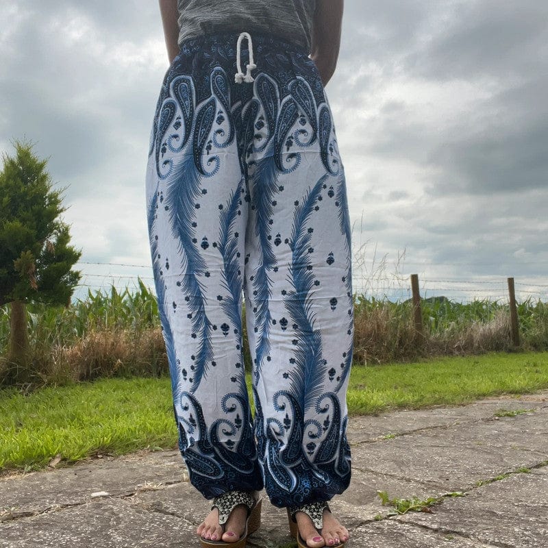 Blue White Harem Pants Summer Holiday Beach Womens Ladies Genie Aladdin Trousers