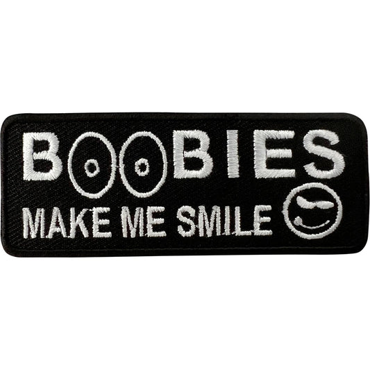 Boobies Make Me Smile Iron Sew On Biker Motorcycle Jacket Vest Embroidered Badge