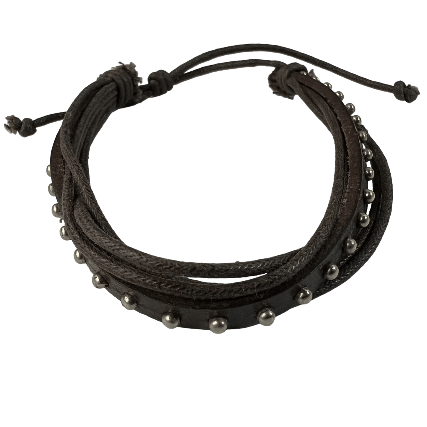 Brown Cotton Studded Leather Bracelet Wristband Bangle Mens Womens Boy Jewellery