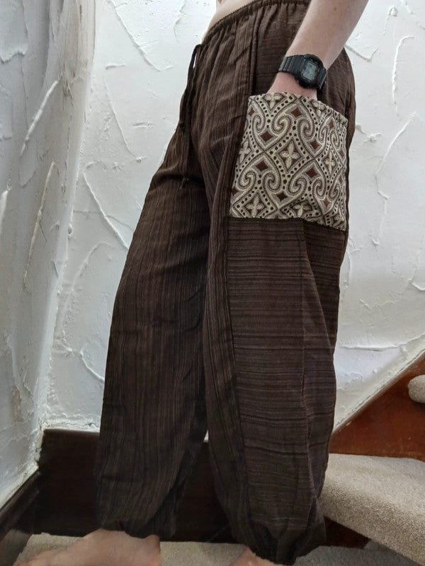 Brown Harem Pants Lightweight Summer Holiday Travel Mens Womens Hippy Trousers