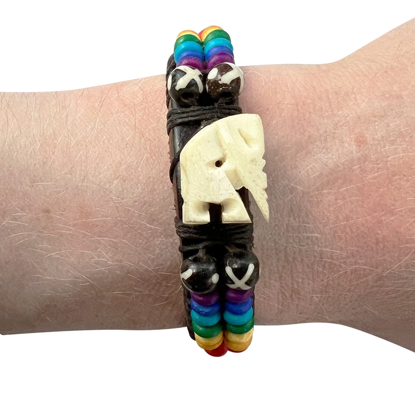 Brown Leather Rainbow Elephant Bracelet Wristband Bangle Mens Womens Jewellery