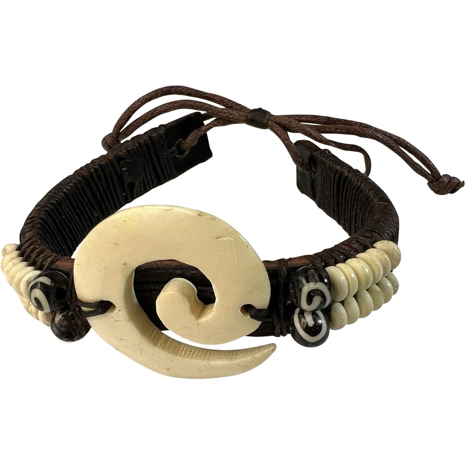 Brown Leather Spiral Bead Bracelet Wristband Bangle Mens Womens Boys Jewellery