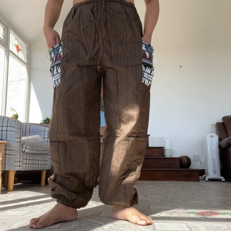 Brown Trousers Wide Leg Fit Hippie Baggy Harem Pants Thai Joggers Mens Womens
