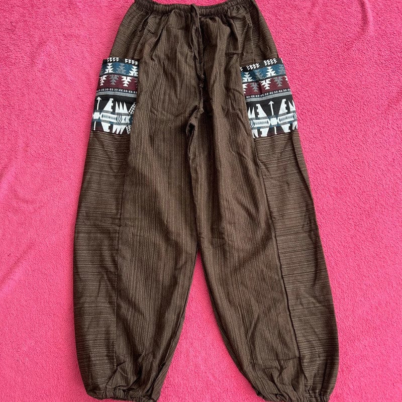 Brown Trousers Wide Leg Fit Hippie Baggy Harem Pants Thai Joggers Mens Womens
