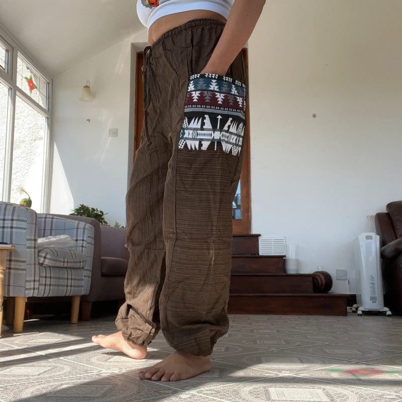 Brown Trousers Wide Leg Fit Hippie Baggy Harem Pants Thai Joggers Mens Womens