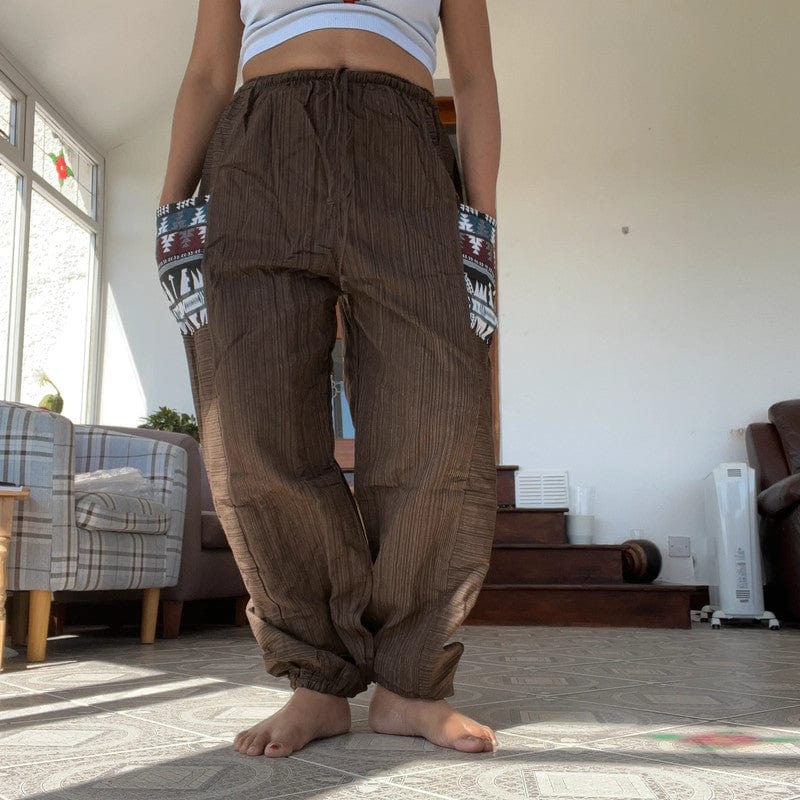 Brown Trousers Wide Leg Fit Hippie Baggy Harem Pants Thai Joggers Mens Womens