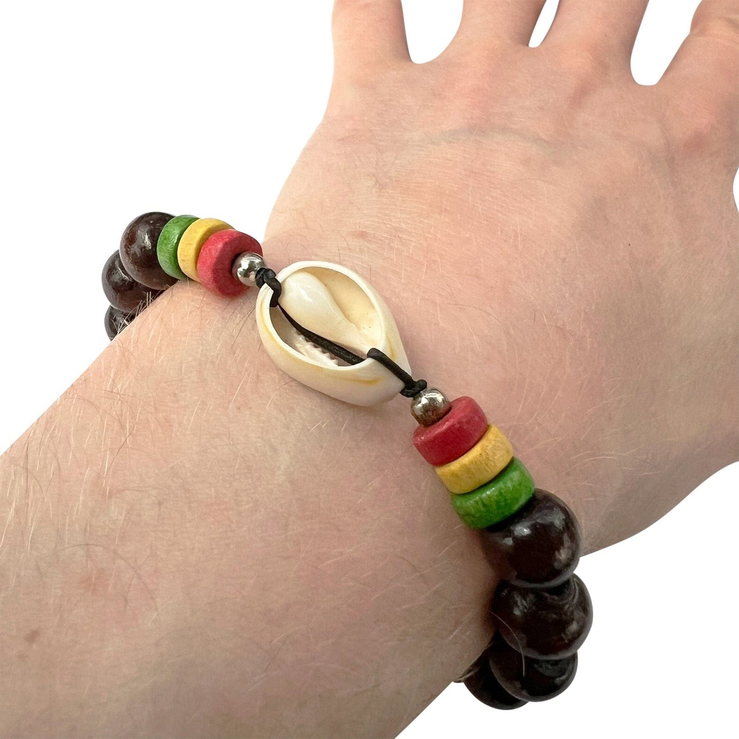 Brown Wood Bead Shell Bracelet Wristband Bangle Mens Womens Handmade Jewellery